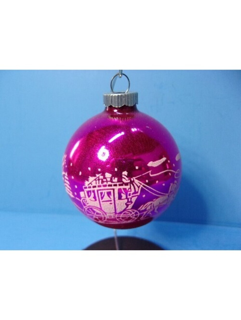 Vintage Shiny Brite Glass Christmas Ornament Mica Stencil Stagecoach Scene 1950s